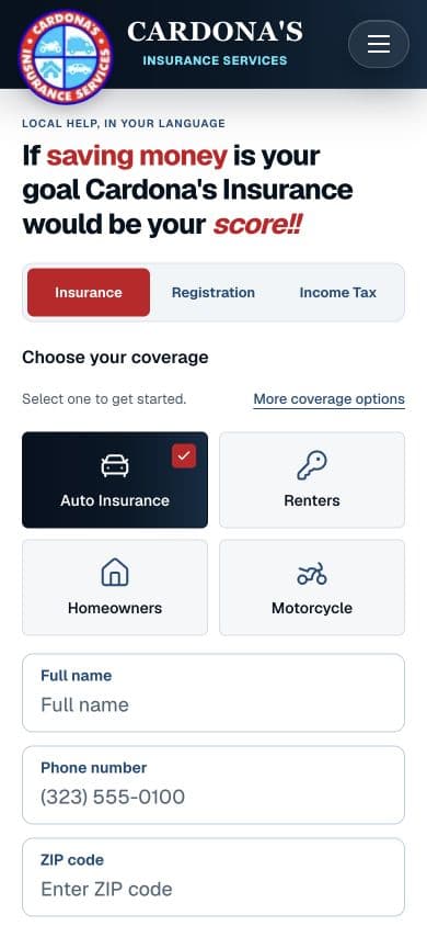 Cardona’s Insurance Services mobile website