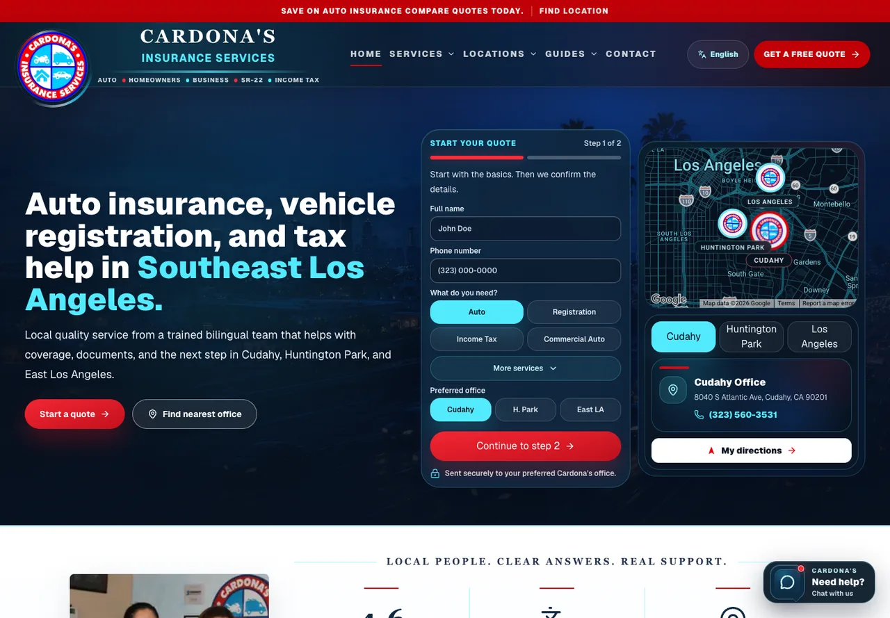 Website preview: Cardona's Insurance Services — Insurance Agency