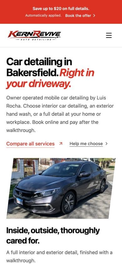 Kern Revive Detailing mobile website
