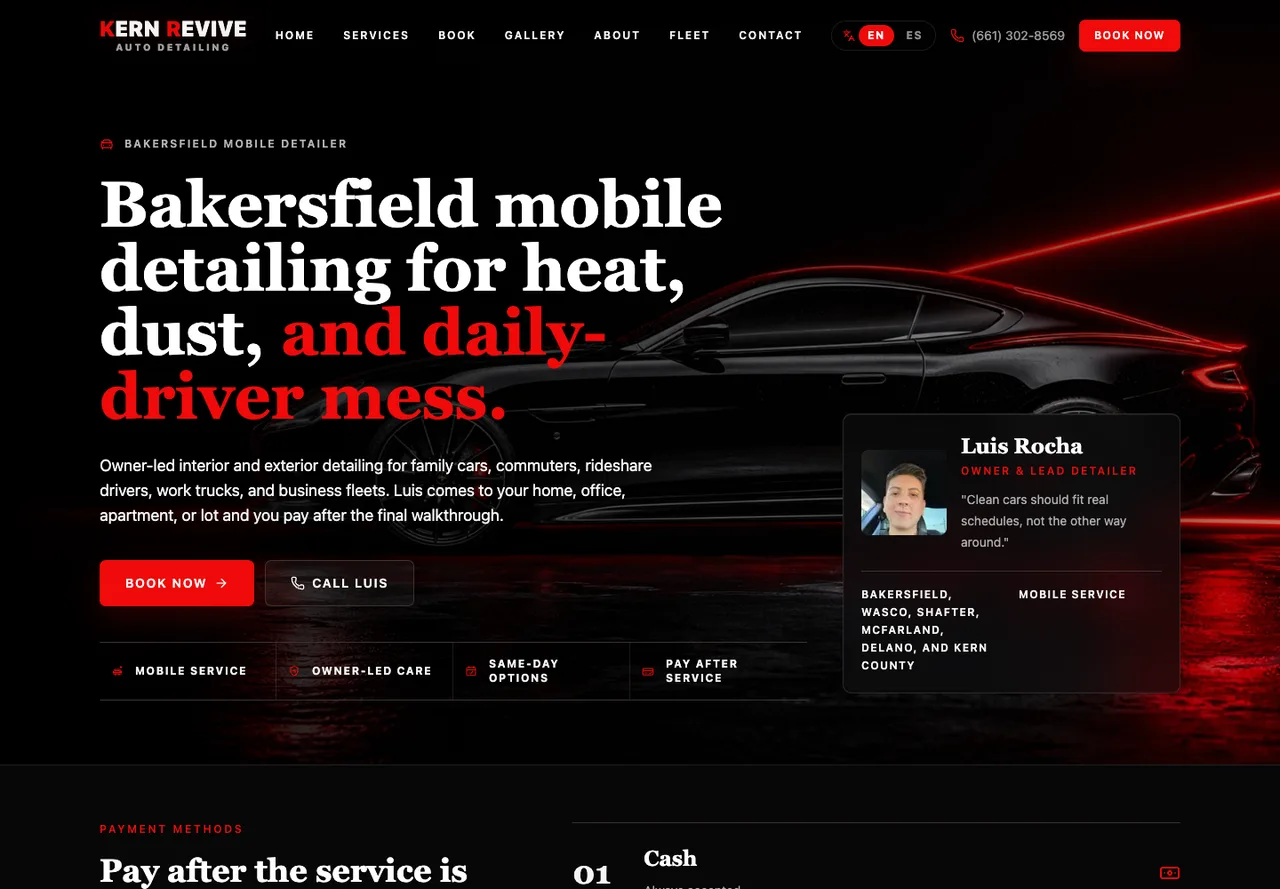 Website preview: Kern Revive Detailing — Mobile Auto Detailing